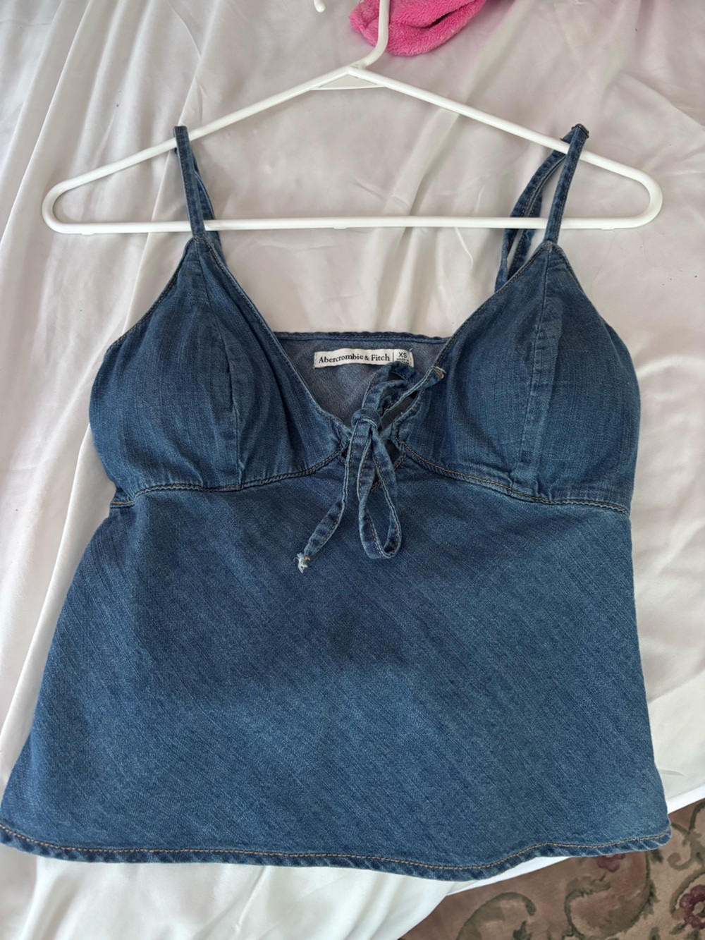 Abercrombie & Fitch Bella Bra-Free Chambray Tie-Front Cami XS in Medium Wash